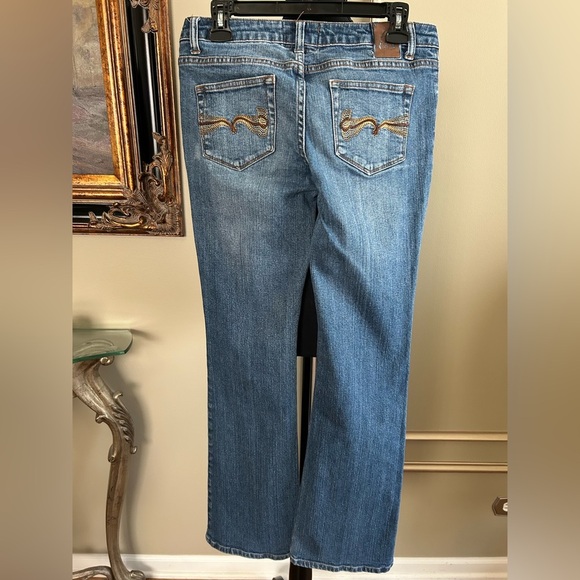 American Rag Flare Jeans Medium Wash Embroidered Pocket Bootcut Retro Size 7L - Picture 3 of 8